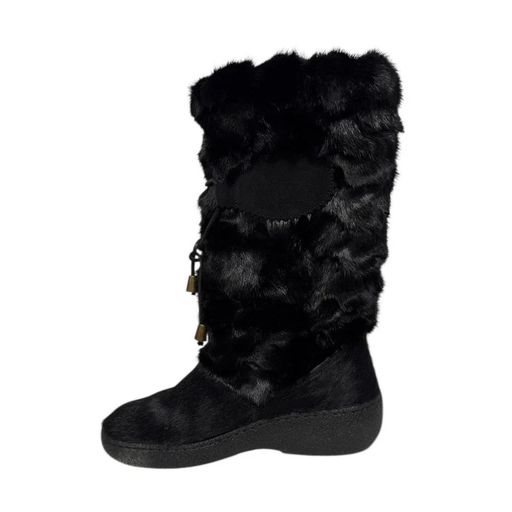 Oscar Apres Ski Fur Lined Winter Holiday Chic Tall Snow Cozy Boots Black 36 or 6